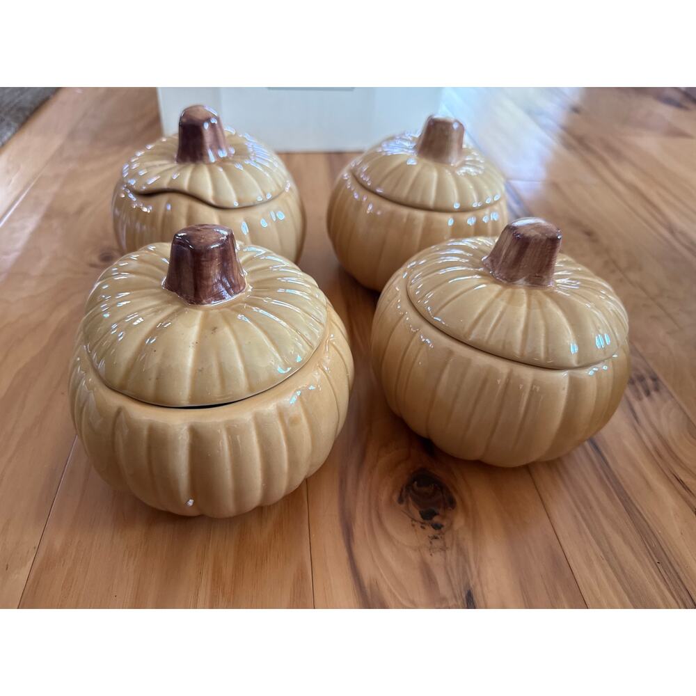 Williams Sonoma Harvest Pumpkin Soup Tureens Set of 4 Orange Bowls Box